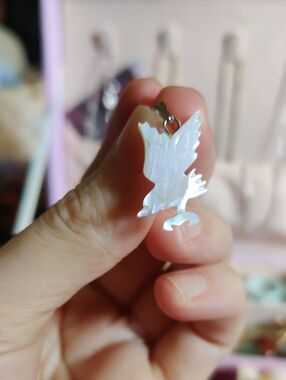 Iridescent Hand Carved  Mother Of Pearl Bird Pendant Charm